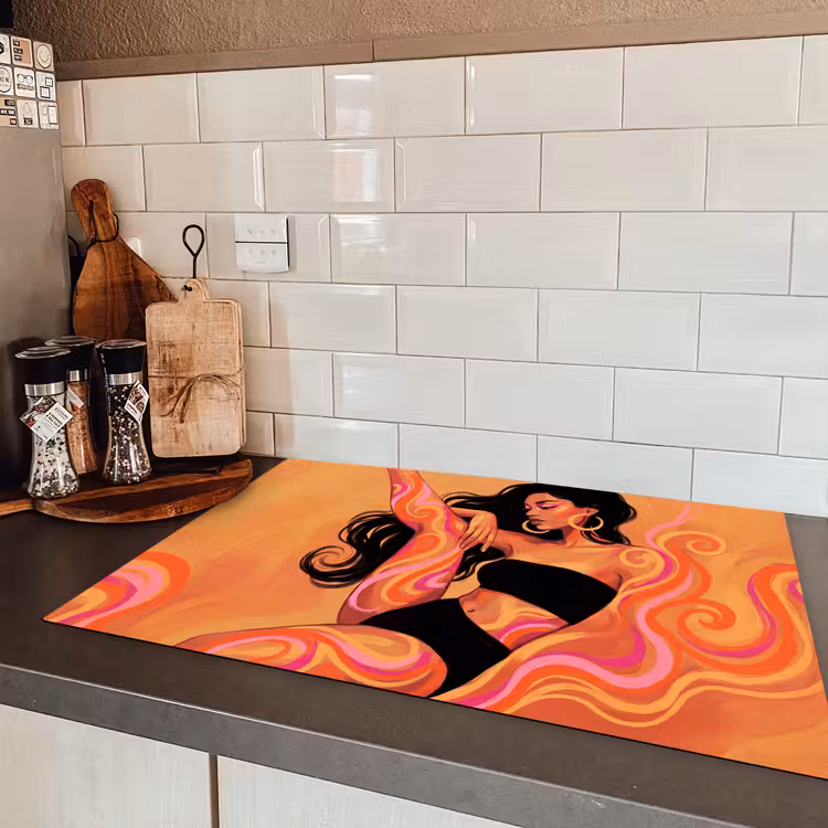 Vrouw - Portret - Abstract - Modern - Kleurrijk Inductie beschermer vinyl 3mm klein -sfeer3