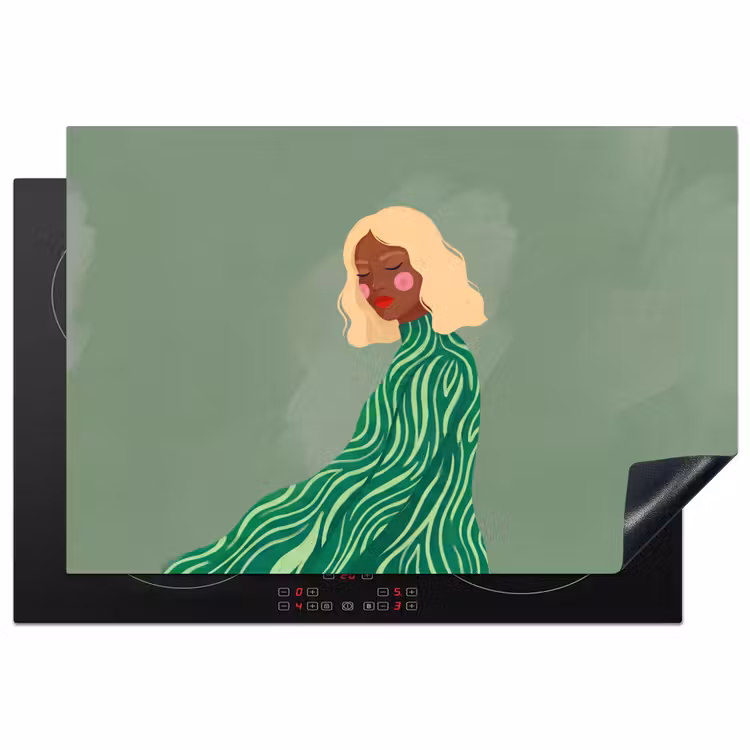Vrouw - Portret - Illustratie - Modern - Groen Inductie beschermer vinyl 3mm klein -3d