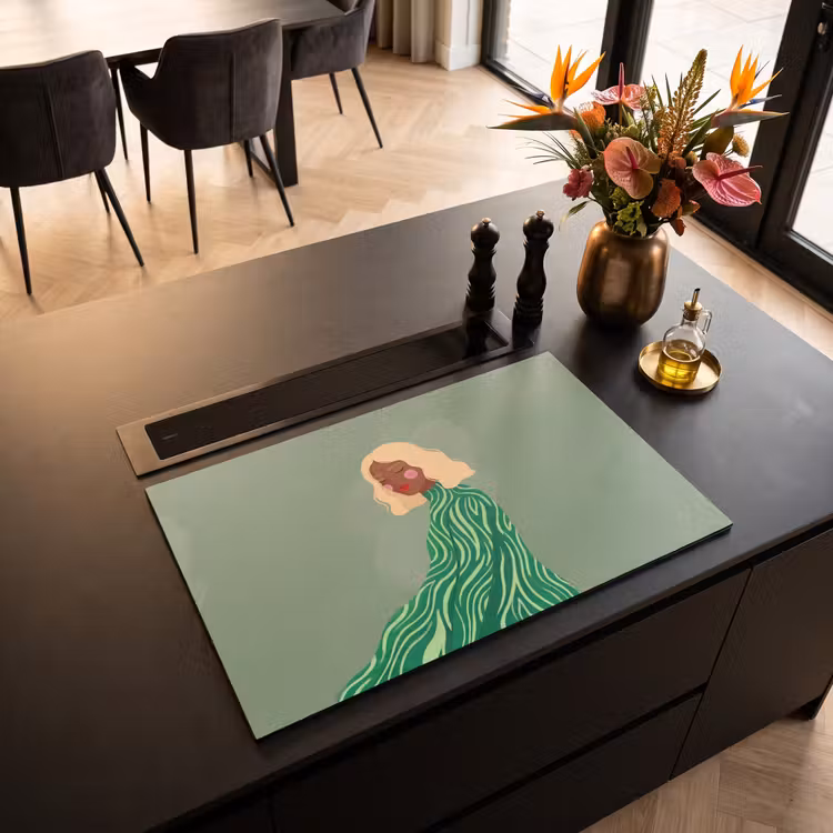Vrouw - Portret - Illustratie - Modern - Groen Inductie beschermer vinyl 3mm klein -sfeer5