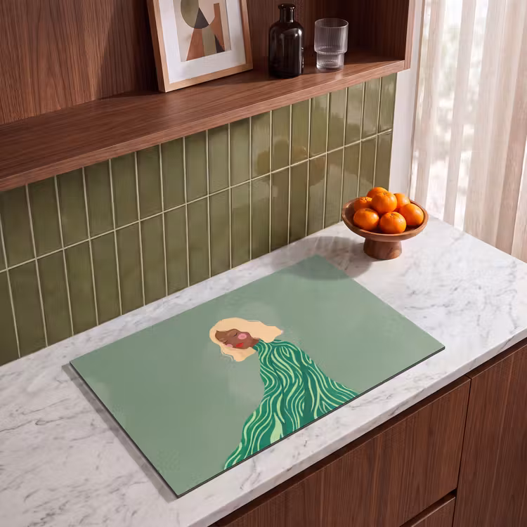 Vrouw - Portret - Illustratie - Modern - Groen Inductie beschermer vinyl 3mm klein -sfeer8