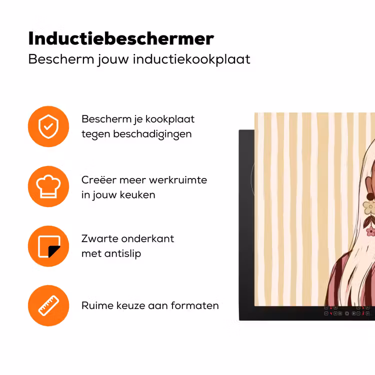 Vrouw - Portret - Illustratie - Modern - Roze Inductie beschermer vinyl 3mm klein -zzzzzzz-td-ups