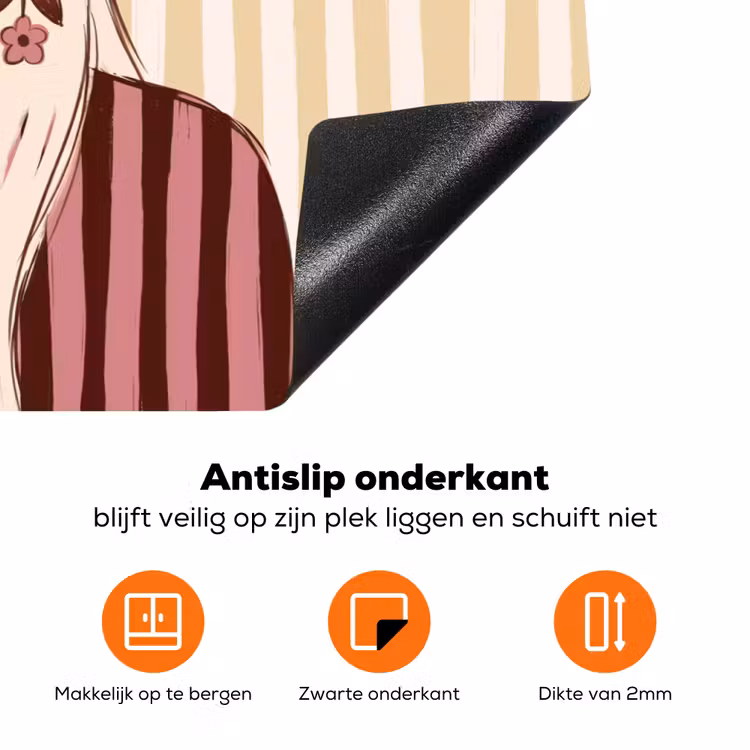 Vrouw - Portret - Illustratie - Modern - Roze Inductie beschermer vinyl 3mm klein -zzzzzzz-td-onderkant