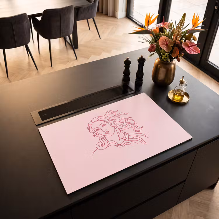 Vrouw - Portret - Klassiek - Line-art - Roze Inductie beschermer vinyl 3mm klein -sfeer5