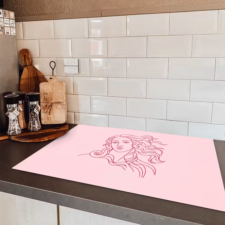Vrouw - Portret - Klassiek - Line-art - Roze Inductie beschermer vinyl 3mm klein -sfeer3