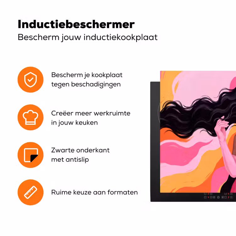 Vrouw - Portret - Kleurrijk - Modern - Kunst Inductie beschermer vinyl 3mm klein -zzzzzzz-td-ups