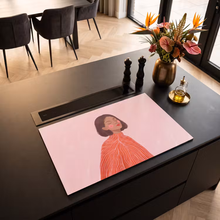 Vrouw - Portret - Modern - Kunst - Roze Inductie beschermer vinyl 3mm klein -sfeer5