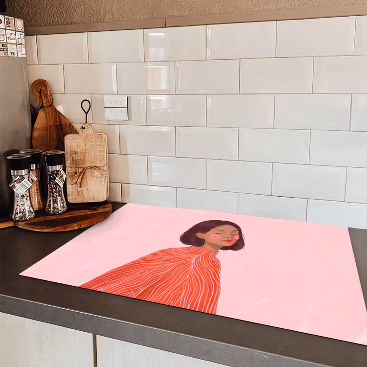 Vrouw - Portret - Modern - Kunst - Roze Inductie beschermer vinyl 3mm klein -sfeer3