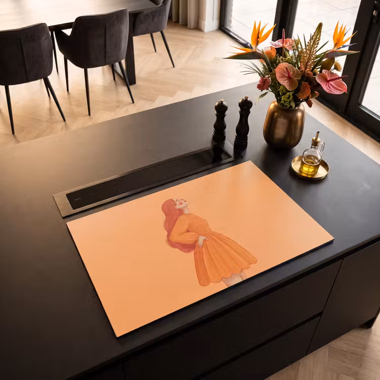 Vrouw - Profiel - Mensen - Modern - Oranje Inductie beschermer vinyl 3mm klein -sfeer5