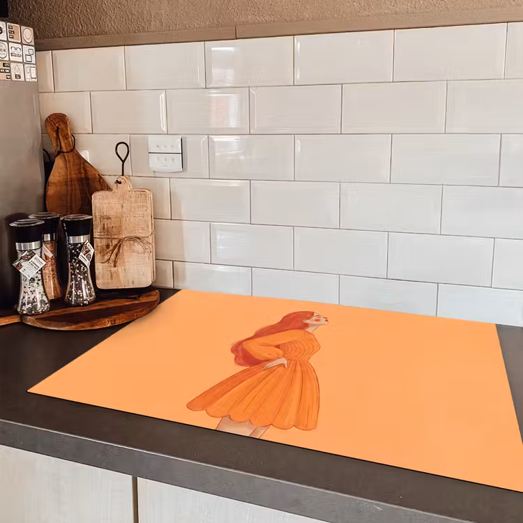 Vrouw - Profiel - Mensen - Modern - Oranje Inductie beschermer vinyl 3mm klein -sfeer3
