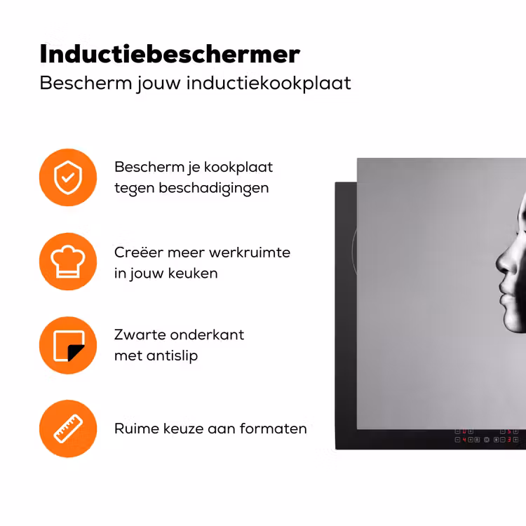 Vrouw - Profiel - Mensen - Zwart-wit Inductie beschermer vinyl 3mm klein -zzzzzzz-td-ups