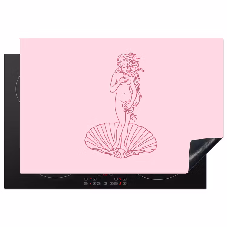 Vrouw - Schelp - Kunst - Lijntekening - Roze Inductie beschermer vinyl 3mm klein -3d