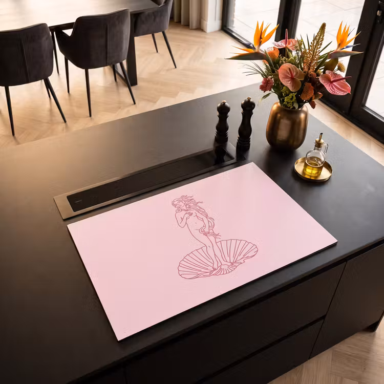 Vrouw - Schelp - Kunst - Lijntekening - Roze Inductie beschermer vinyl 3mm klein -sfeer5