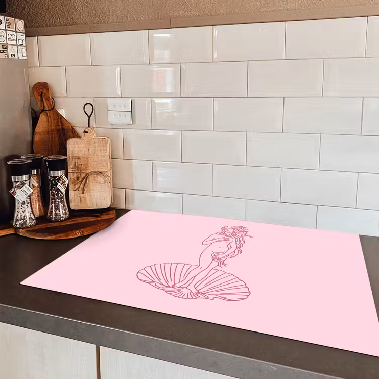 Vrouw - Schelp - Kunst - Lijntekening - Roze Inductie beschermer vinyl 3mm klein -sfeer3