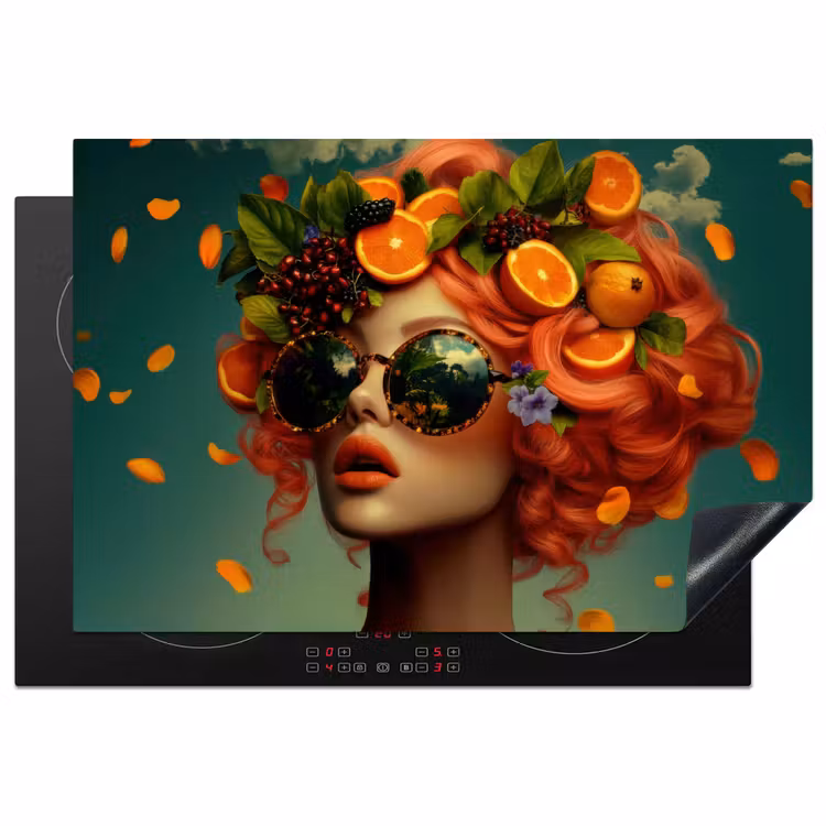 Vrouw - Sinaasappel - Bessen - Oranje Inductie beschermer vinyl 3mm klein -3d