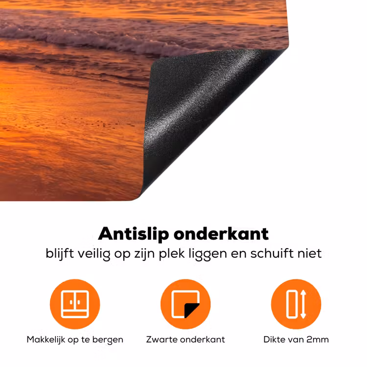 Vrouw - Surfplank - Strand - Zonsondergang - Oranje Inductie beschermer vinyl 3mm klein -zzzzzzz-td-onderkant