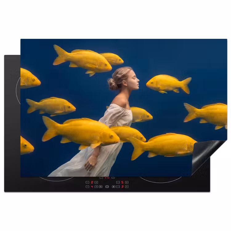 Vrouw - Vis - Water - Natuur - Geel Inductie beschermer vinyl 3mm klein -3d