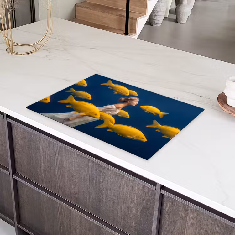 Vrouw - Vis - Water - Natuur - Geel Inductie beschermer vinyl 3mm klein -sfeer8