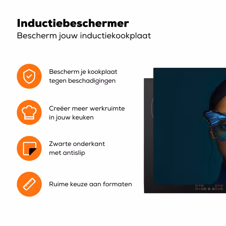 Vrouw - Vlinder - Bril - Blauw - Modern - Portret Inductie beschermer vinyl 3mm klein -zzzzzzz-td-ups