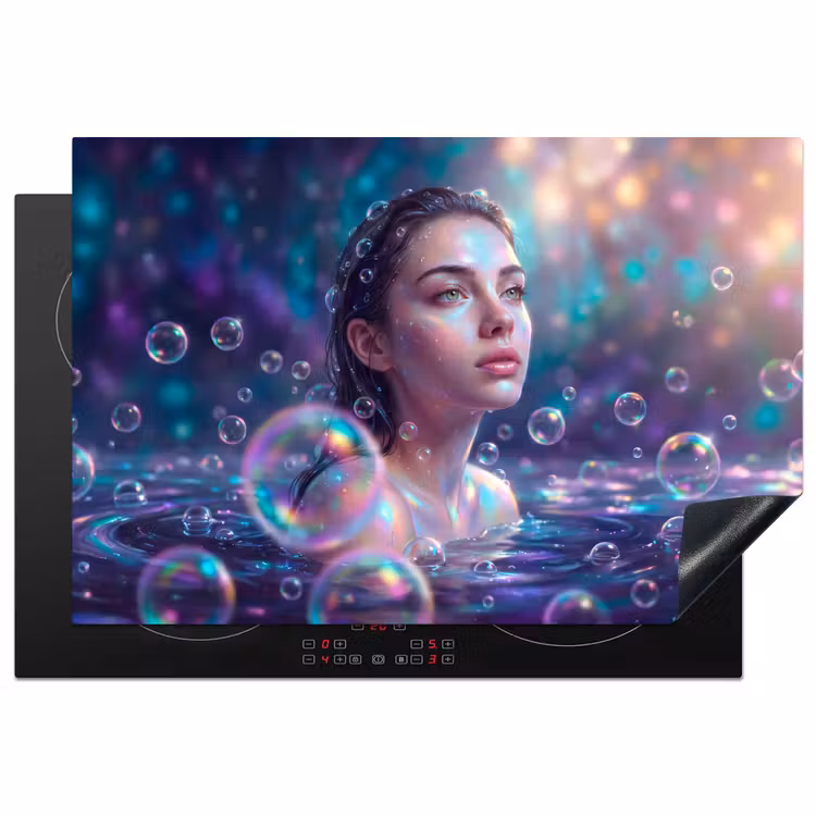 Vrouw - Water - Portret - Kleurrijk - Modern Inductie beschermer vinyl 3mm klein -3d