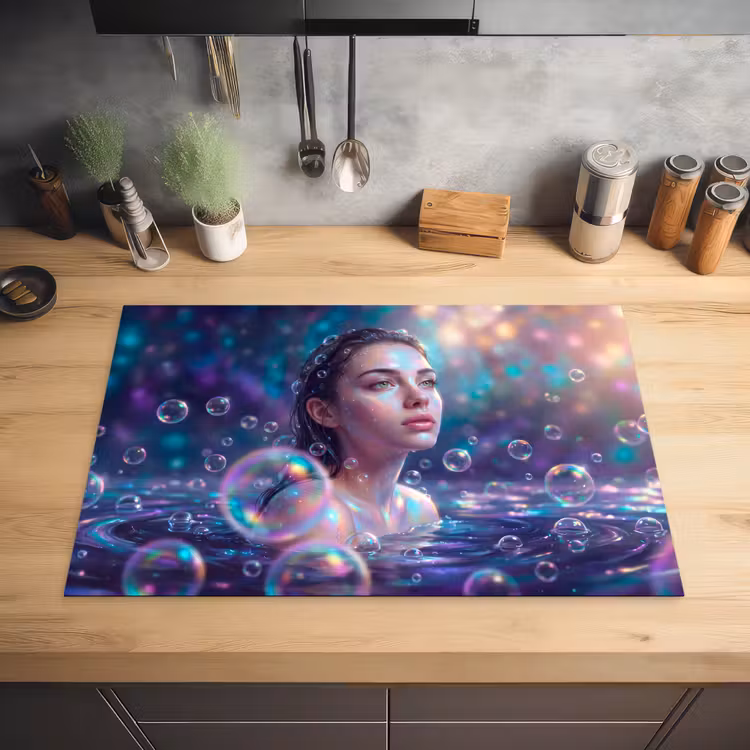 Vrouw - Water - Portret - Kleurrijk - Modern Inductie beschermer vinyl 3mm klein -sfeer5