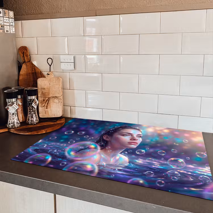 Vrouw - Water - Portret - Kleurrijk - Modern Inductie beschermer vinyl 3mm klein -sfeer3