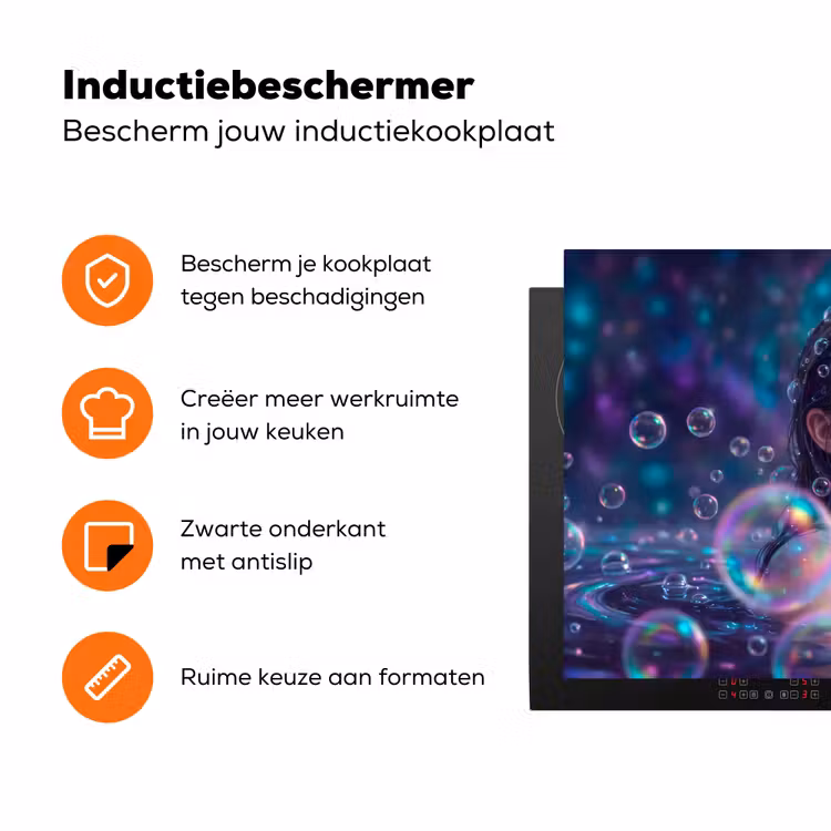 Vrouw - Water - Portret - Kleurrijk - Modern Inductie beschermer vinyl 3mm klein -zzzzzzz-td-ups