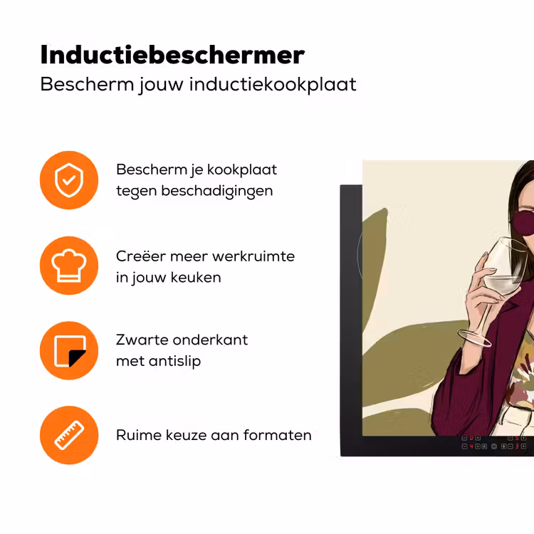 Vrouw - Wijn - Portret - Mode - Modern Inductie beschermer vinyl 3mm klein -zzzzzzz-td-ups