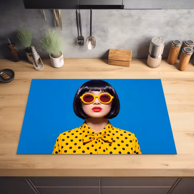 Vrouw - Zonnebril - Pop Art - Portret - Geel Inductie beschermer vinyl 3mm klein -sfeer5