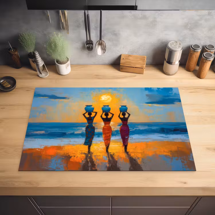 Vrouwen - Strand - Zondsondergang Inductie beschermer vinyl 3mm klein -sfeer5