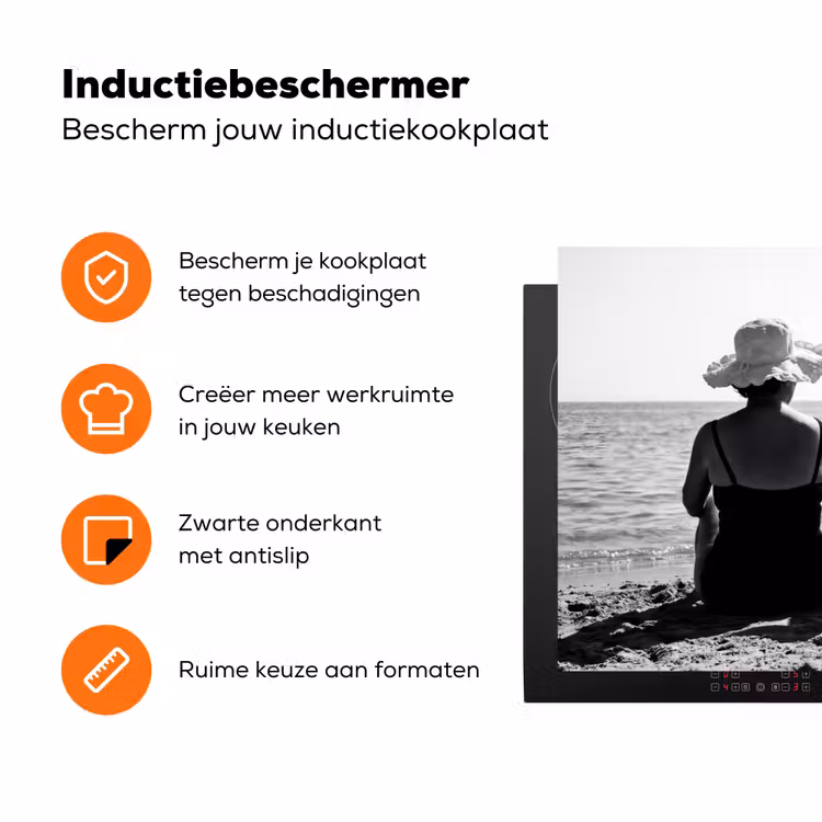 Vrouwen - Zonnehoed - Strand - Zwart - Wit Inductie beschermer vinyl 3mm klein -zzzzzzz-td-ups