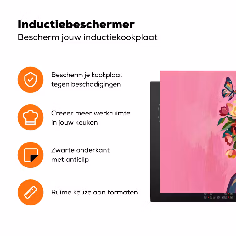 Vrouwengezicht - Vlinders - Kleurrijk Inductie beschermer vinyl 3mm klein -zzzzzzz-td-ups