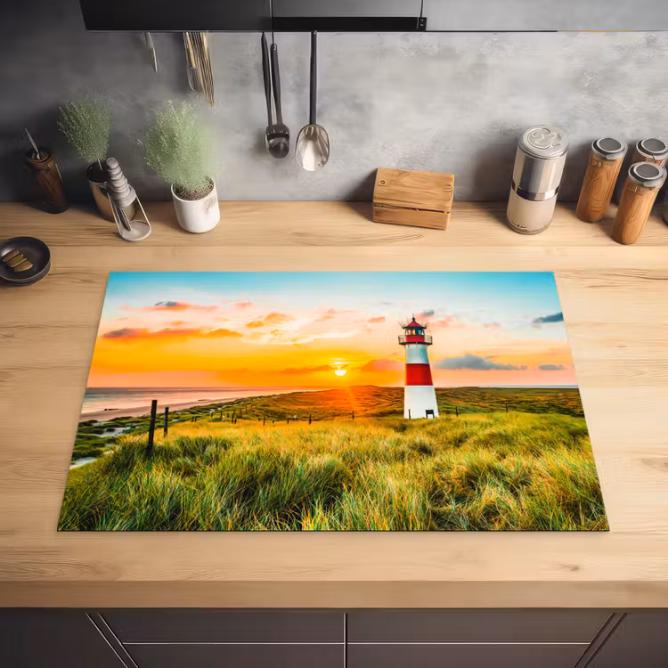 Vuurtoren - Natuur - Zon - Landschap - Gras - Strand - Zee Inductie beschermer vinyl 3mm klein -sfeer5