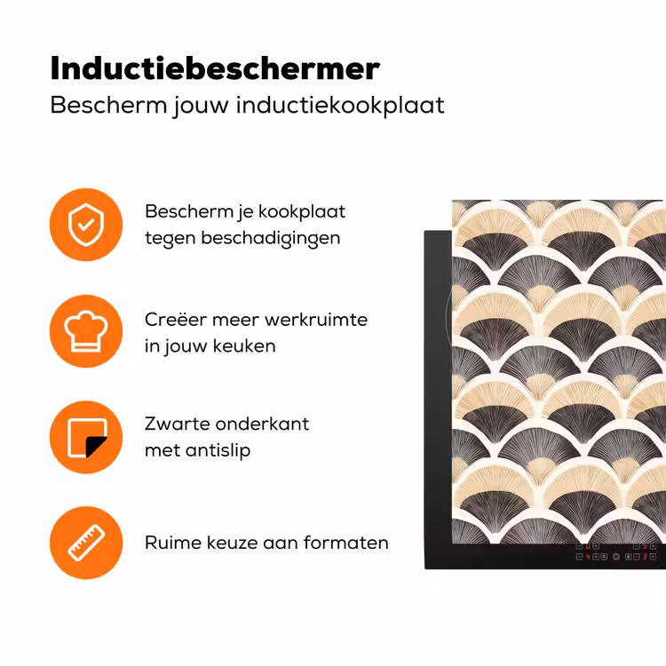 Waaier - Patroon - Zwart - Beige Inductie beschermer vinyl 3mm klein 276 -zzzzzzz-td-ups