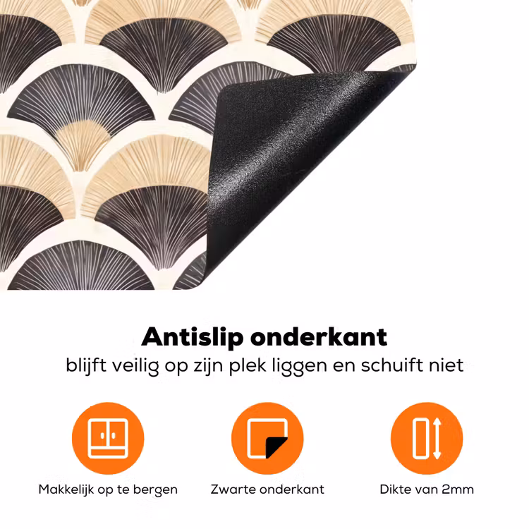 Waaier - Patroon - Zwart - Beige Inductie beschermer vinyl 3mm klein 276 -zzzzzzz-td-onderkant