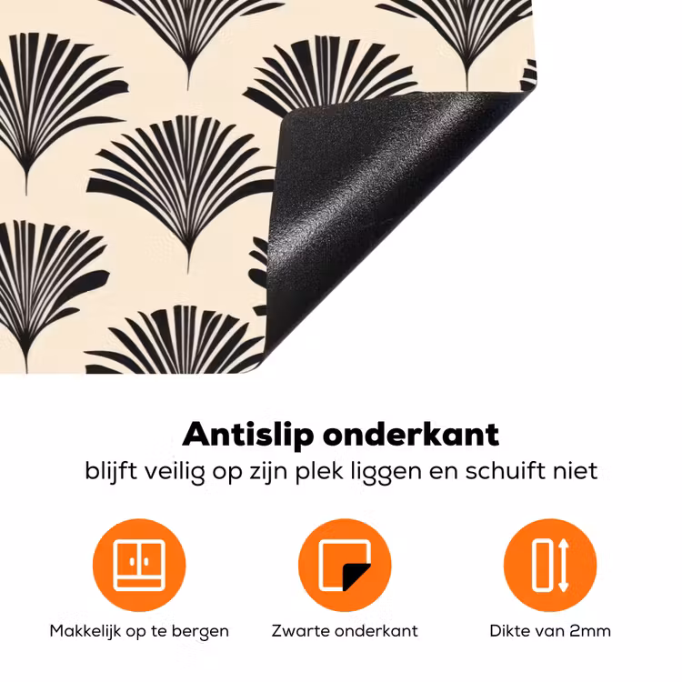 Waaiers - Botanisch - Zwart - Beige Inductie beschermer vinyl 3mm klein 276 -zzzzzzz-td-onderkant