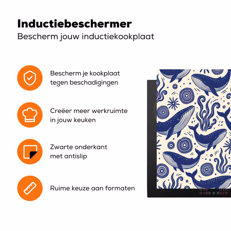 Walvis - Onderwater - Dieren - Abstract - Blauw Inductie beschermer vinyl 3mm klein -zzzzzzz-td-ups