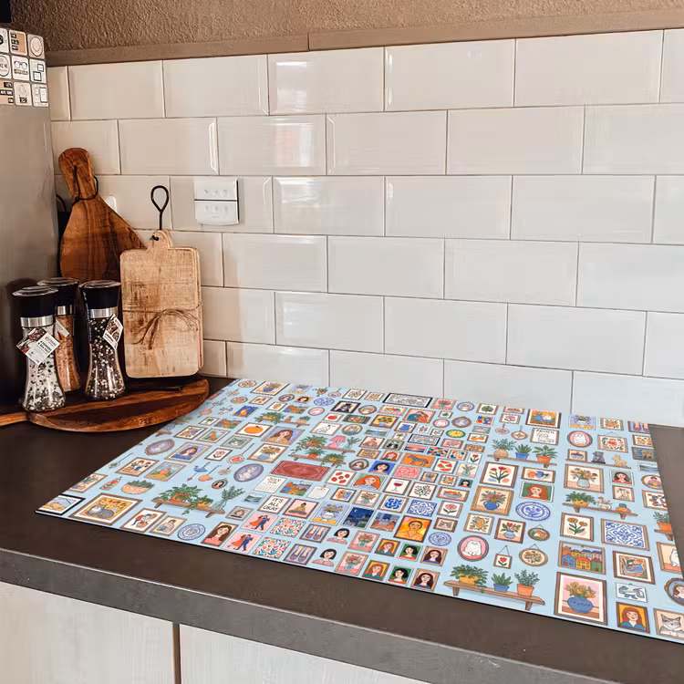 Wanddecoratie - Collectie - Huis - Illustratief - Kleurrijk Inductie beschermer vinyl 3mm klein -sfeer3