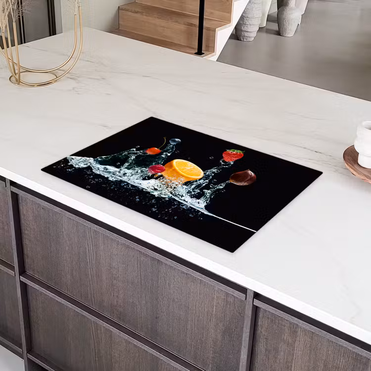 Water - Fruit - Sinaasappel - Aardbei - Kers - Zwart Inductie beschermer vinyl 3mm klein -sfeer8