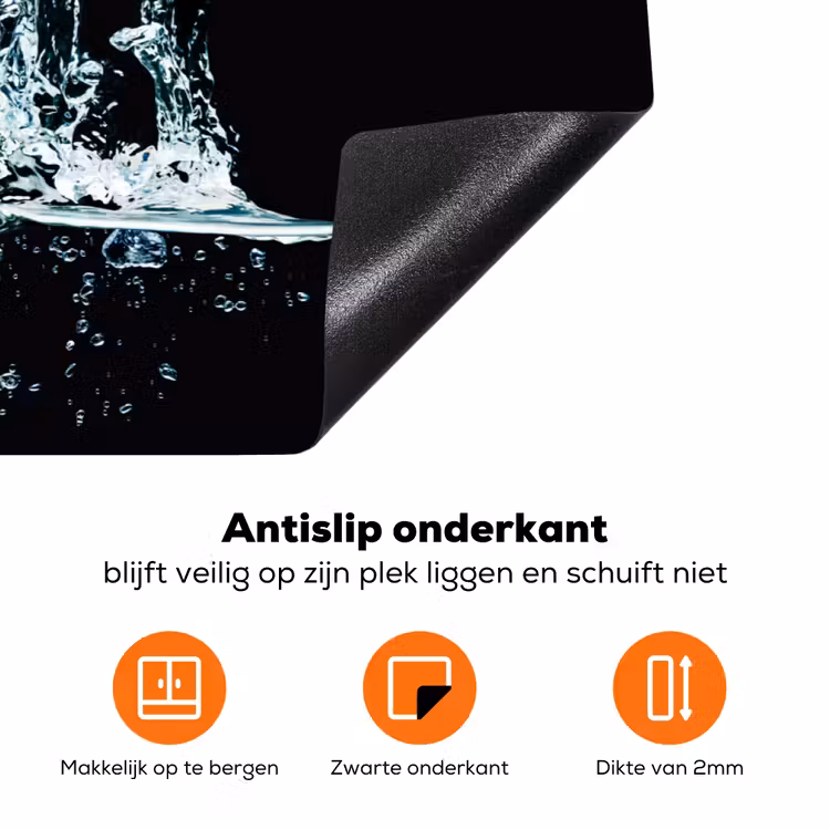Water - Fruit - Sinaasappel - Aardbei - Kers - Zwart Inductie beschermer vinyl 3mm klein -zzzzzzz-td-onderkant