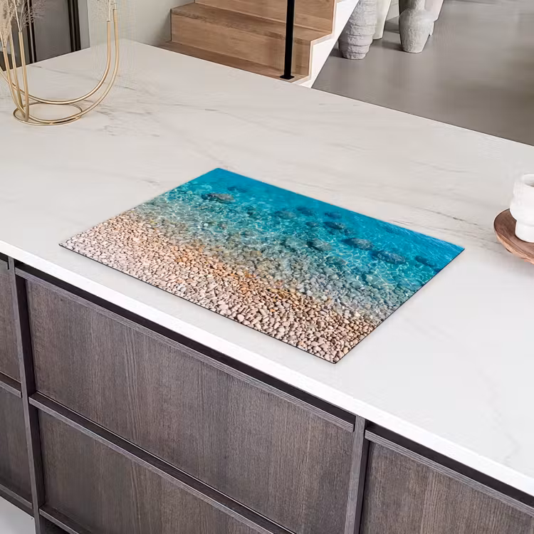Water - Kiezels - Natuur - Levendig - Turkoois Inductie beschermer vinyl 3mm klein -sfeer8