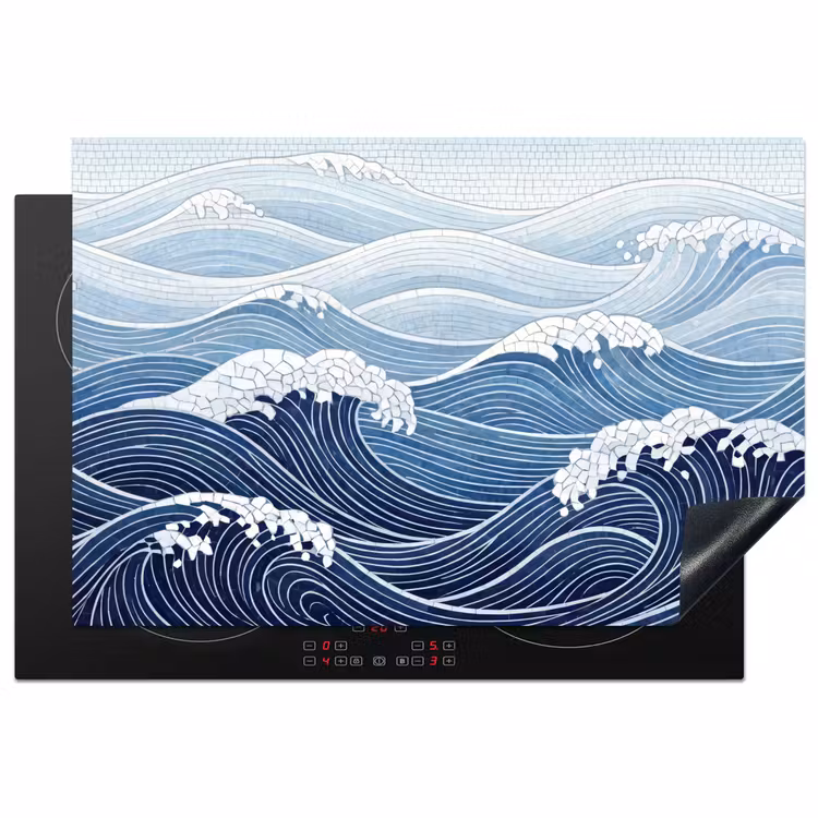 Water - Mozaïek - Landschap - Modern - Blauw Inductie beschermer vinyl 3mm klein -3d
