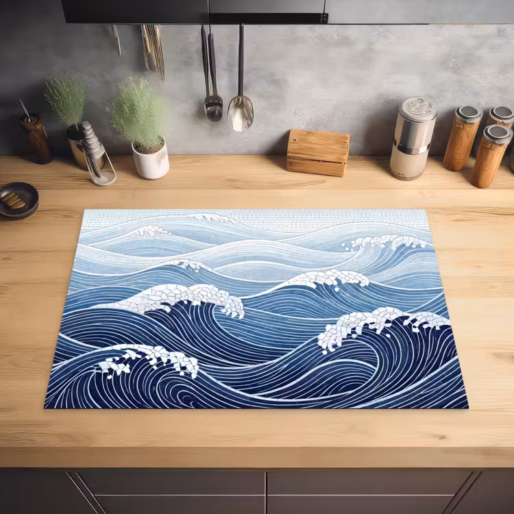 Water - Mozaïek - Landschap - Modern - Blauw Inductie beschermer vinyl 3mm klein -sfeer5