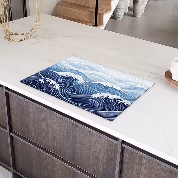 Water - Mozaïek - Landschap - Modern - Blauw Inductie beschermer vinyl 3mm klein -sfeer8