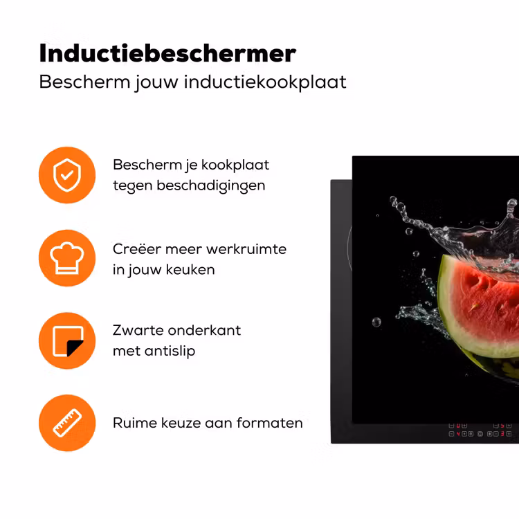 Watermeloen - Zwart - Water - Fruit - Meloen Inductie beschermer vinyl 3mm klein -zzzzzzz-td-ups
