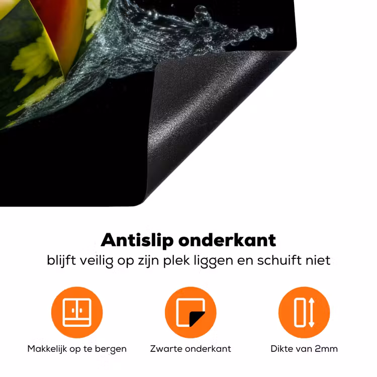 Watermeloen - Zwart - Water - Fruit - Meloen Inductie beschermer vinyl 3mm klein -zzzzzzz-td-onderkant