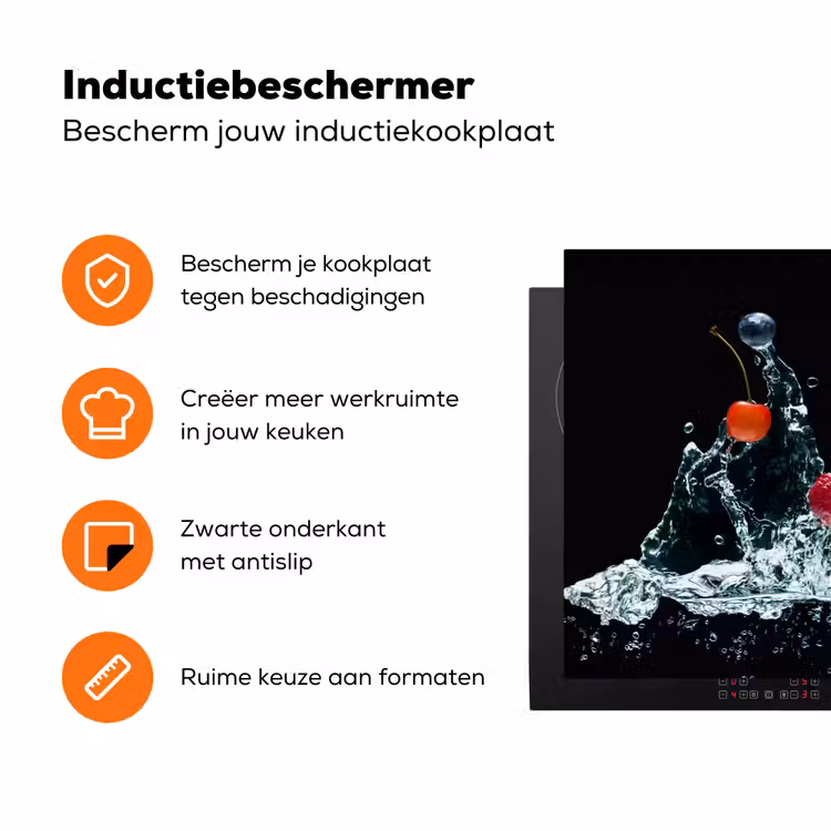 Watersplash - Fruit - Zwart Inductie beschermer vinyl 3mm klein -zzzzzzz-td-ups