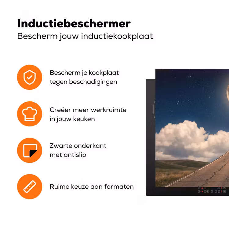 Inductiebeschermer - Weg - Maan - Nacht - Weg - Maan - Nacht Inductie beschermer vinyl 3mm klein