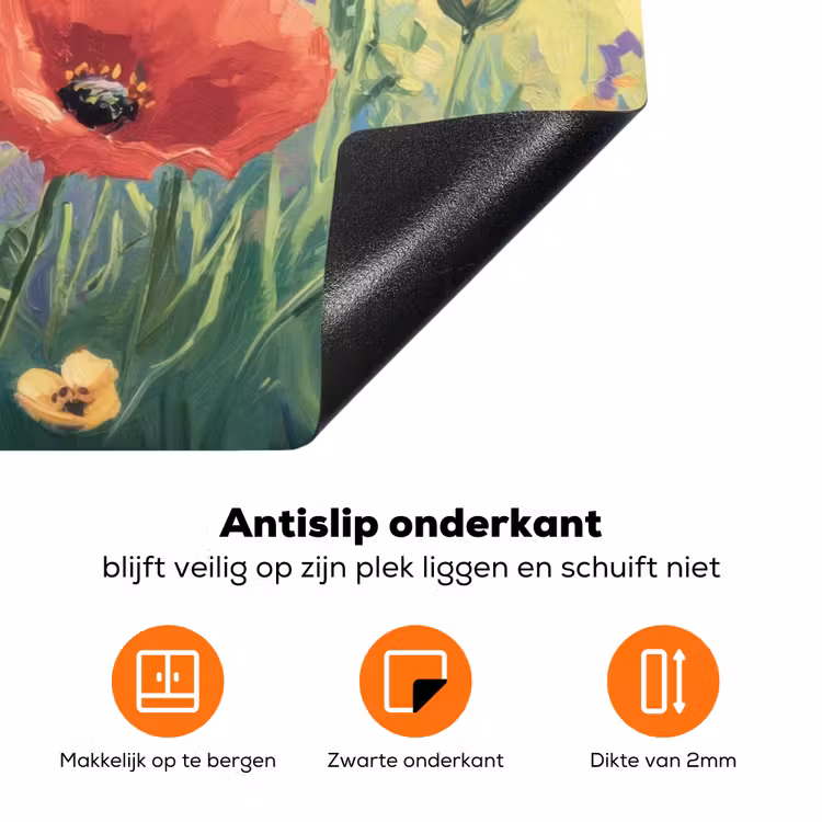 Weide - Bloemen - Kleurrijk Inductie beschermer vinyl 3mm klein -zzzzzzz-td-onderkant