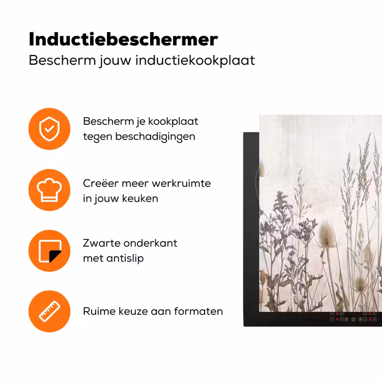 Weidebloemen - Design - Sepia Inductie beschermer vinyl 3mm klein -zzzzzzz-td-ups