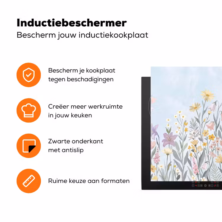 Weidebloemen - Illustratie - Kleurrijk Inductie beschermer vinyl 3mm klein -zzzzzzz-td-ups